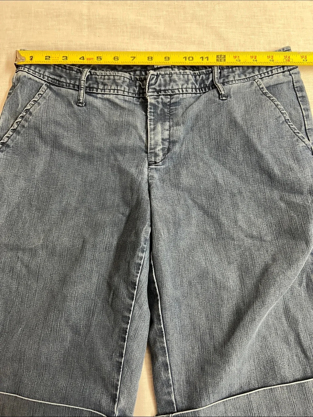 🌞 Gap Vintage 90s y2k Blue Denim Bermuda Shorts with a big cuff women size 12